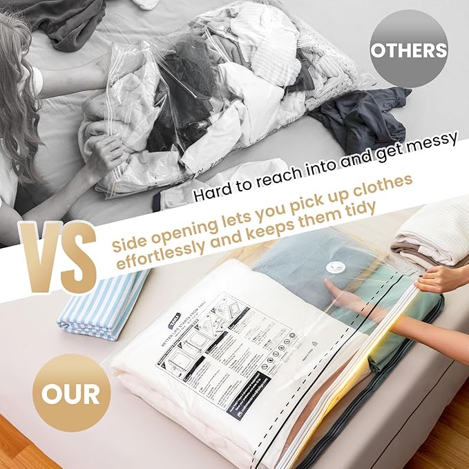 TAILI Vacuum Storage Bags 4 Pack, LONG SIDE ZIP (2 Large+2 Jumbo), Multi-Size Vacuum Seal Bags for Clothing, Storage Bulky Beddings, Blankets and Clothes, Space Saver for Closet Organization-NeatNest