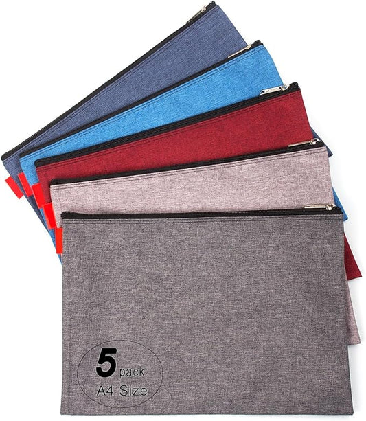 5 Pack Canvas Zipper Tool Bag Set, 13.3" x 9.4" 14oz Heavy Duty Waterproof Multipurpose Utility Multi Tool Storage Pouch Case for Organizing and Sorting Household Tools, Spare Parts (5 Colors)-NeatNest