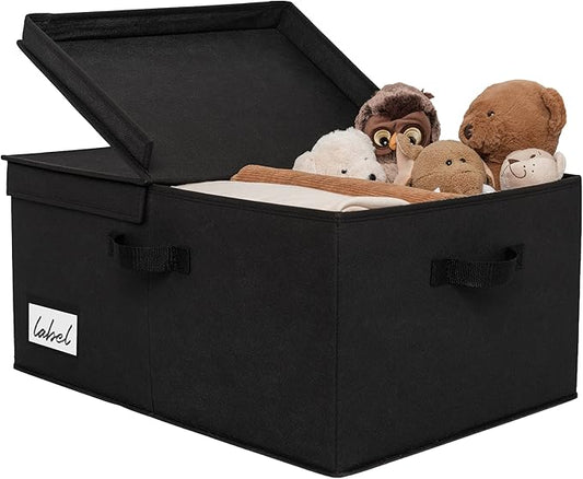 GRANNY SAYS Fabric Storage Bin with Lid, Linen Closet Organizers and Storage Baskets, Large Storage Box, Clothes Bins for Closet Organizing, Jumbo, Black, 1-Pack-NeatNest