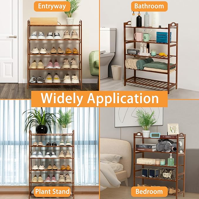 6 Tier Bamboo Shoe Rack, Free Standing Shoes Rack Shoe Shelf Shoe Organizer for Closet, Entryway, Bedroom, Living Room, Front Door, Studio, Bathroom-NeatNest