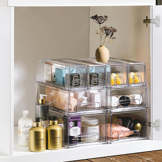 Sorbus Large Clear Storage Drawers (4 Pack) – Stackable Pull-Out Storage Bins with Handles, Slide Out Organizer Drawers for Pantry, Fridge, Kitchen – Acrylic Drawer Organizers-NeatNest
