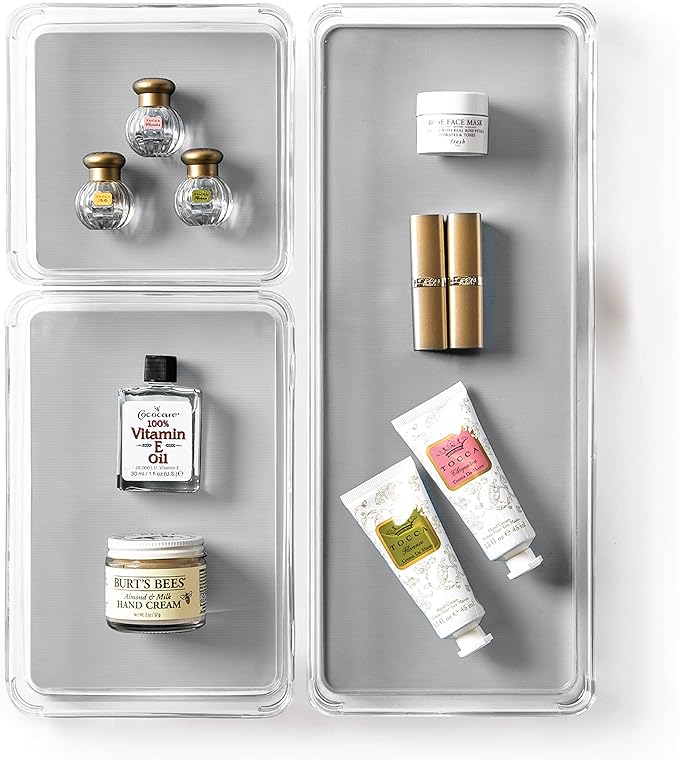 BINO | 3-Piece Drawer Organizer Bin Set - Grey, Large | THE MODULAR+ | Multi-Purpose Storage | Soft-Grip Lining and Non-Slip Rubber Feet | Durable | BPA-Free | Desk Drawer Organizer | Vanity Organizer-NeatNest