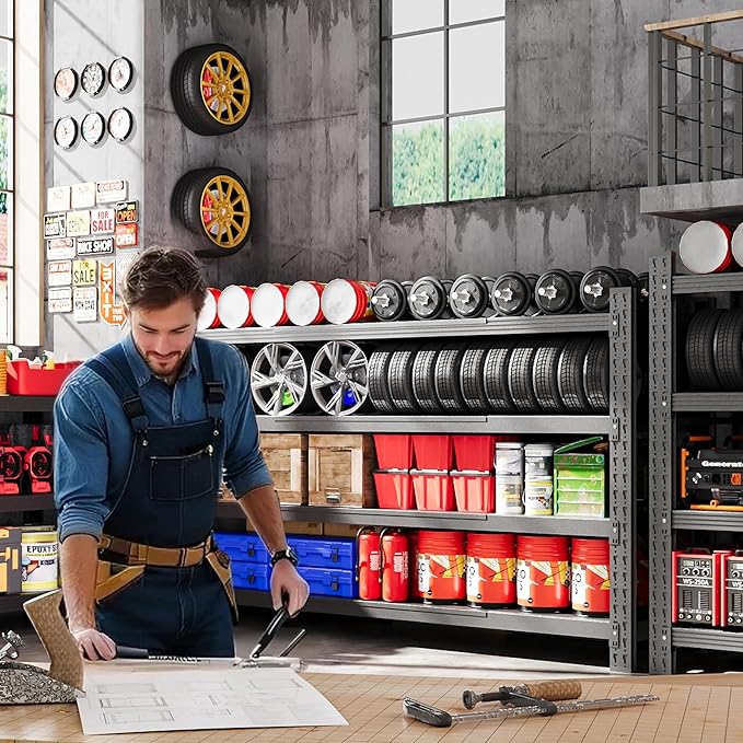 68” W Metal Shelf Heavy Duty, 8000LBS Metal Garage Shelving Units, 4 Tier Storage rack shelves, Steel Industrial Shelving , Adjustable Standing Shelf for Basement/Warehouse 68"W x 24"D x 64"H, Black-NeatNest