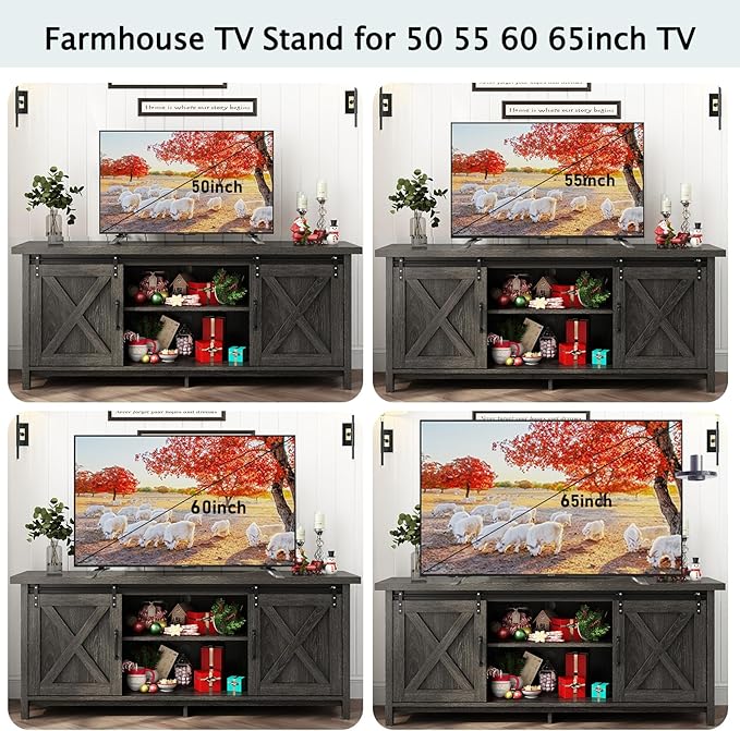 58" Farmhouse TV Stands for 55 60 70 inch TV w/Adjustable Shelves,Sliding Barn Door.Wooden Entertainment Center,TV Console Cabinet with Storage for Bedroom Living Room(Dark Grey)-NeatNest