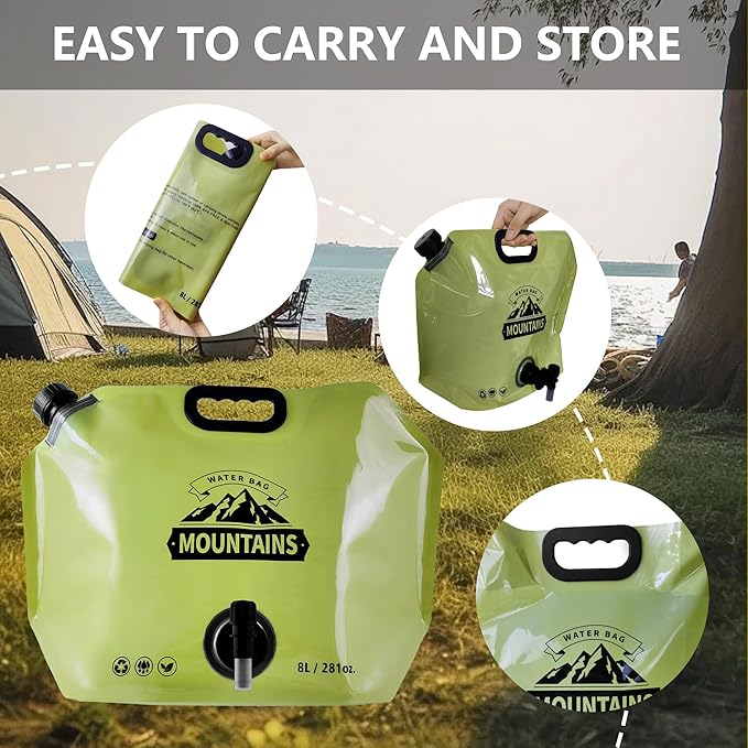 Collapsible 8L Water Storage Bag, BPA-Free Portable Folding Water Jug with Adjustable Faucet, Leakproof Emergency Water Bag for Camping, Hiking, Riding, Outdoor Sport (GREEN, 4)-NeatNest