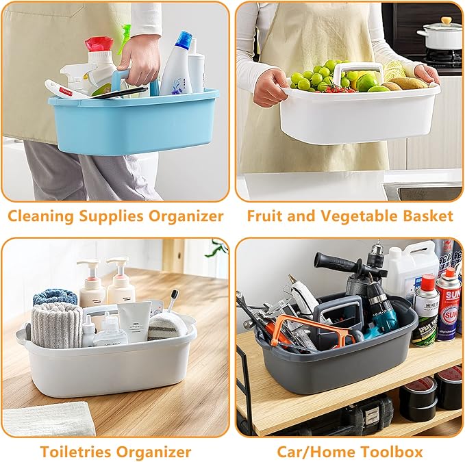 2 Pack Multi-Purpose Plastic Cleaning Caddy with Handle, Shower Caddy Organizer/Storage Basket/Totes Portable for Bathroom Supplies, Cleaning Products, Under Sink Tool, Housekeepers(White2)-NeatNest