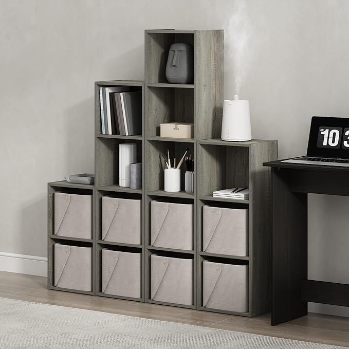 Furinno Luder Bookcase / Book / Storage, 4-Tier Cube, French Oak-NeatNest