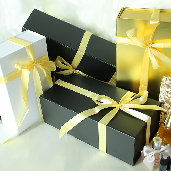 Black Gift Box 12x6x4 Inches Foldable Magnetic with Lid Black Magnetic for Presents,Keepsake Box Weddings,Proposals, Birthdays,Christmas,Halloween,Holiday Gift Giving Packaging-NeatNest