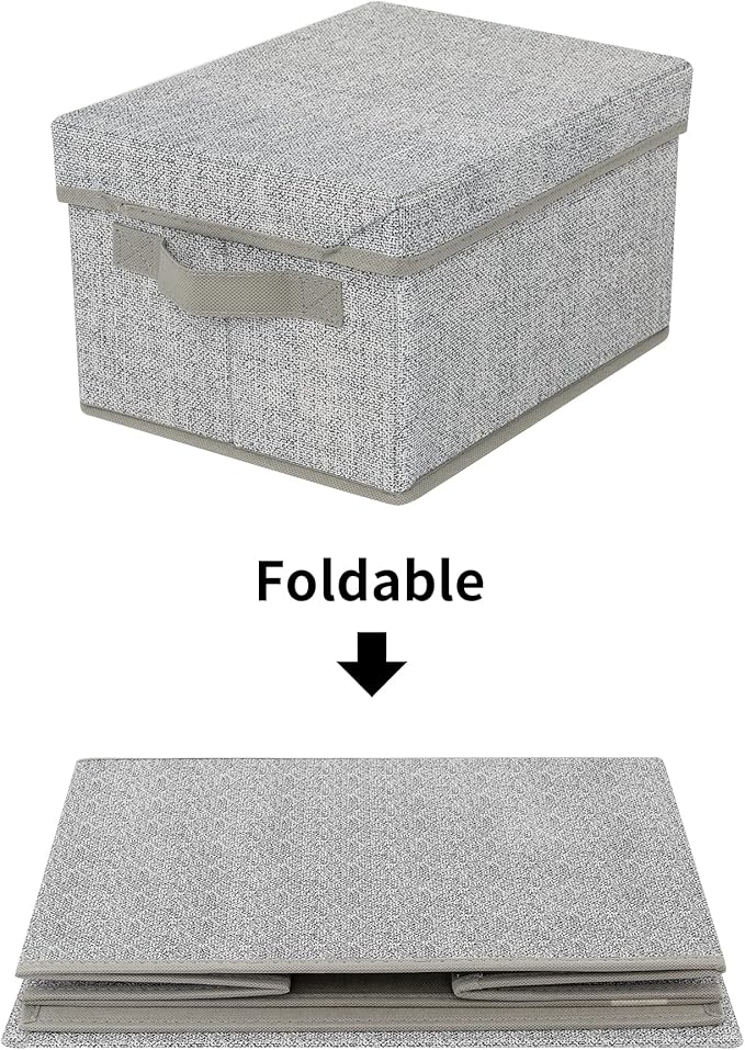 GRANNY SAYS Closet Storage Bins, Fabric Boxes with Lids, Shelf Baskets for Closet Organization, Stackable Storage Containers, Gray, Medium, 3-Pack-NeatNest
