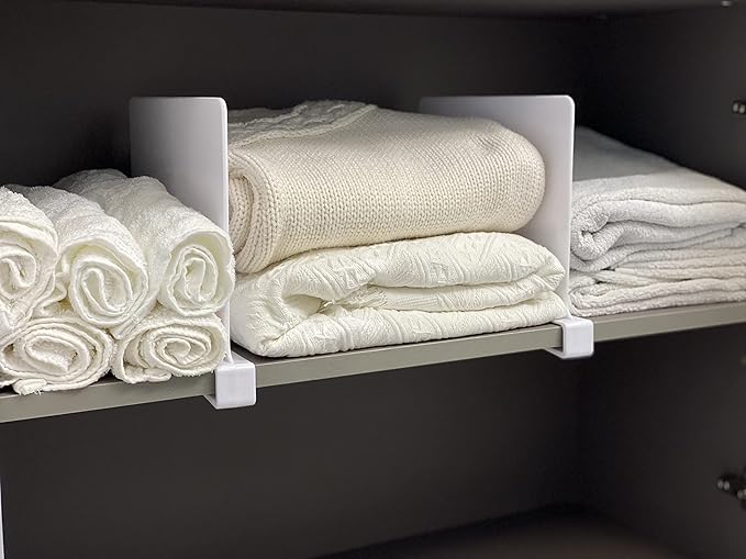 CY craft Acrylic Shelf Dividers for Closets,Wood Shelf Dividers, 4 PCS White Shelf Separators,Perfect for Clothes Organizer and Bedroom Kitchen Cabinets Shelf Storage and Organization-NeatNest