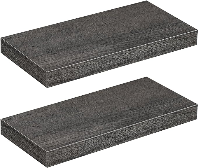 HOOBRO Floating Shelves for Wall, Wall Mounted Shelf Set of 2, 15.7" Hanging Shelf with Invisible Brackets, for Wall in Bathroom, Bedroom, Toilet, Kitchen, Living Room, Office, Charcoal Gray BC40BJ01-NeatNest