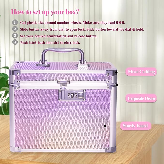 Medication Combination Lock Boxes with Code for Personal Items, Medicine Lockbox for Documents 10 x 7.25 x 7.75 Inches Colorful Aurora
