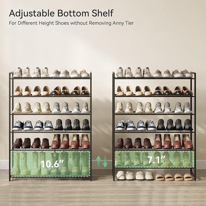 Shoe Rack, Metal Shoe Organizer, 6 Tier Garage Shoe Rack Max Holds 30 Pairs,Shoe Storage Shelf for Closet,Entryway, Black-NeatNest
