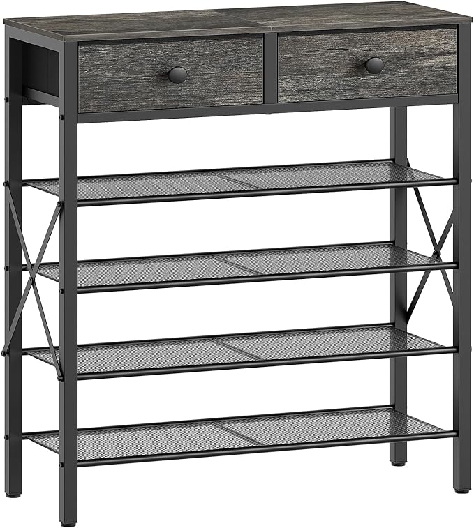 5 Tier Shoe Rack, Large Capacity Shoe Storage Organizer, Metal Shoe Shelf with Drawer and Wooden Top, for 20 Pairs of Shoes, for Entryway, Closet, Charcoal and Black SS25BCY1-NeatNest