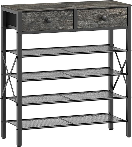 5 Tier Shoe Rack, Large Capacity Shoe Storage Organizer, Metal Shoe Shelf with Drawer and Wooden Top, for 20 Pairs of Shoes, for Entryway, Closet, Charcoal and Black SS25BCY1-NeatNest