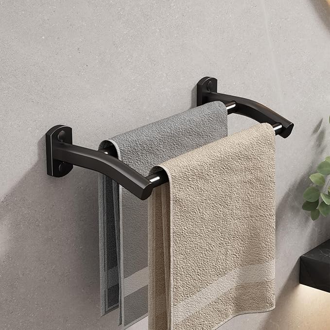 Black Double Towel Bar, Hand Towel Rack for Bathroom Wall Mounted Towel Hanger, Matte Black Bath Towel Rod,12 Inch