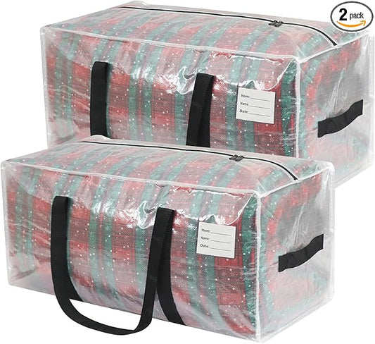 Heavy Duty Moving Bags, 2 Pack with Full Wrap Carry Handles and Double Zippers, 27 Gallon- 100lbs Large Storage Bins，with Labeled Window for Clothing, Bedding Storage, Packing Bags for Moving