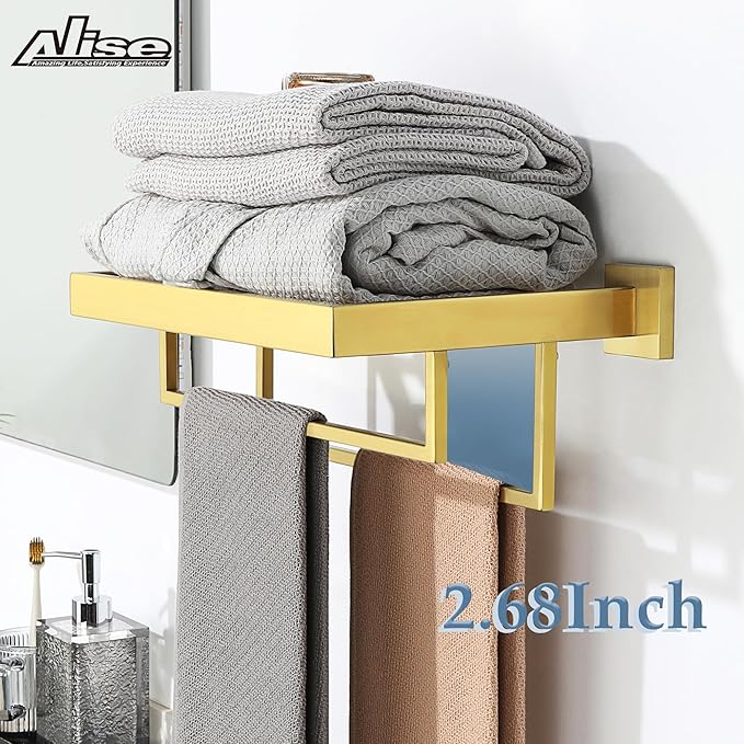 Alise 24 Inch Towel Racks for Bathroom, Towel Rack Wall Mounted with Double Towel Bars, SUS 304 Stainless Steel Towel Shelf, Heavy Duty Hand Towel Holder(Gold Finish)