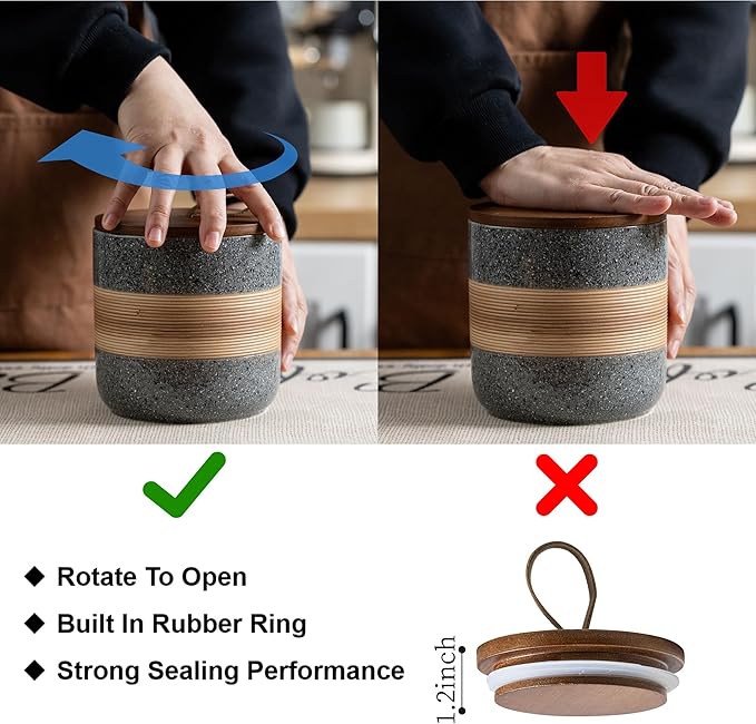 Ceramic Jar with Lid Airtight, Coffee Container Kitchen Food Storage Jars for Spice Sugar Tea Bag, Stackable Decorative Jars for Countertop, Grey & 18oz-NeatNest