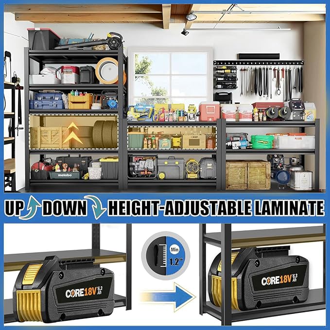 Garage Shelving 3500Lbs Heavy Duty Storage Shelf Adjustable Shelving Units Metal Garage Storage Shelves for Basement, Commercial, Warehouse, Industrial, Black
