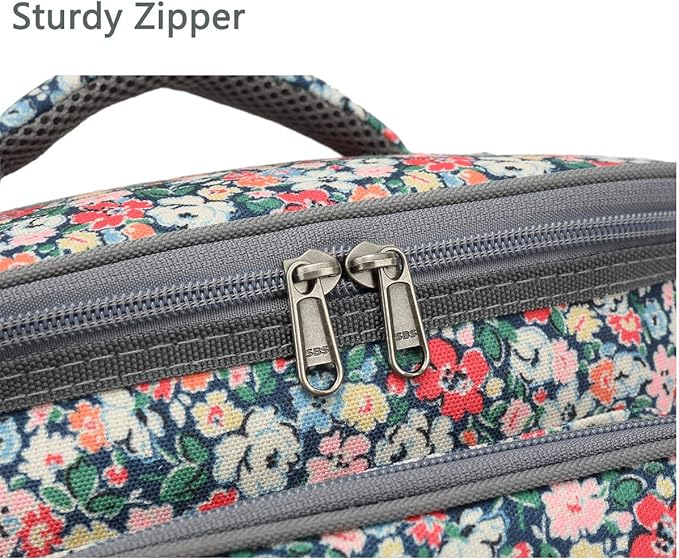 FlowFly Insulated Reusable Lunch Bag Adult Large Lunch Box for Women and Men with Adjustable Shoulder Strap,Front Zipper Pocket and Dual Large Mesh Side Pockets,Floral-NeatNest