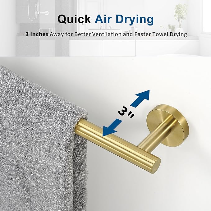 Brushed Gold Towel Bar, 18 Inch Towel Racks for Bathroom Wall Mounted, Thicken SUS304 Stainless Steel Heavy Duty Hand Towel Holder Organizer, Bathroom Accessories, Total Length 20.5 Inch-NeatNest
