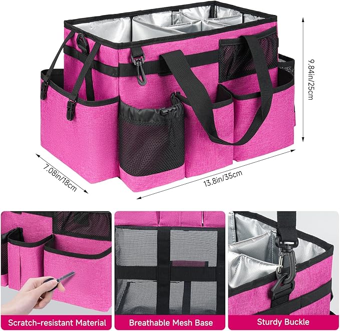 Cleaning Caddy Bag, Cleaning Supplies Organizer for Housekeepers, Housekeeping Caddy with Handle and Detachable Padded Cushion, Pink-NeatNest