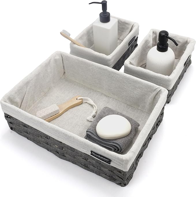 Brookstone Wicker Shelf Storage Basket Decorative Shelf Bin, bathroom organizers and storage, Boho Living Room Decor, Summer Storage 2025-3 Piece Set-NeatNest