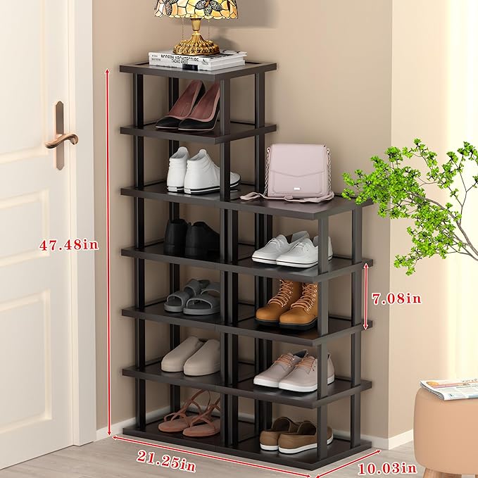Vertical Shoe Rack - Tall Narrow Shoe Rack Organizer for Small Spaces,12 Tier Bamboo Shoen Shelf for Entryway,Closet,Corner,Doorway,Skinny Shoe Shelf Space Saving Shoe Storage,Free Stackable DIY-NeatNest