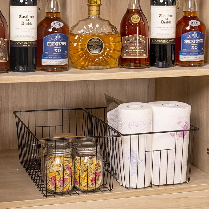 16inch Freezer Wire Storage Organizer Baskets, Household Refrigerator Bin with Built-in Handles for Cabinet, Pantry, Closet, Bedroom
