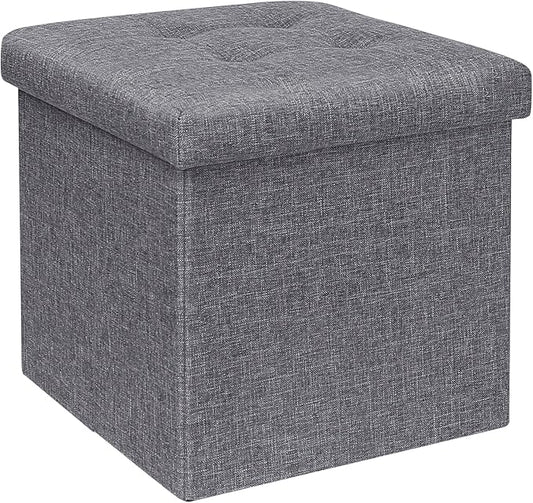 B FSOBEIIALEO Storage Ottoman Cube Foldable Footrest, Toy Chest & Seat for Living Room, Nursery, Bedroom 12.6 Inch Cube (Linen Grey)