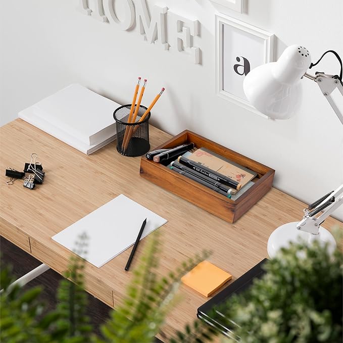 Demigo Acacia Wood Desk Organizer Tray - 9.5x6.7x2 Inch Letter & Stationery Holder for Office, Entryway, Desktop - Natural Wood Catchall for Pens, Mail, Keys-NeatNest