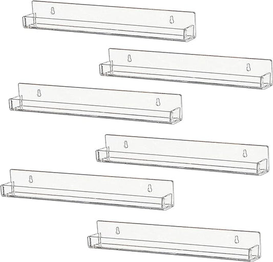 IEEK 6 PCS Acrylic Invisible Floating Bookshelf for Kids Room,15 inch Modern Picture Ledge Display Toy Storage Wall Shelf Vinyl Record Shelf U Shelves Storage Rack-NeatNest