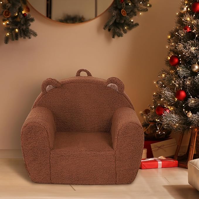 Comfy Toddler Chair, Cuddly Sherpa Teddy Bear Kids Sofa, High Back Kids Reading Chair for Boys and Girls, Brown-NeatNest