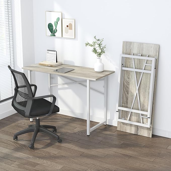 Folding Desk 47 inch No Assembly Required Home Office Table, Writing Gaming Computer Camping Desk, Beige-NeatNest