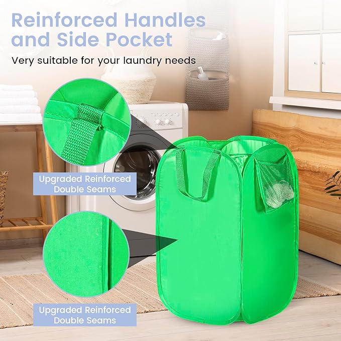 HOUSE AGAIN Upgraded Pop-up Laundry Hamper 2 Pack, Collapsible Laundry Basket with Durable Handles Solid Bottom High Steel Frame, Portable Foldable Dirty Clothes for Dorm, Laundry room Travel, Green-NeatNest