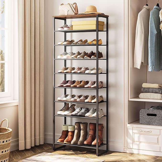 HOOBRO 10-Tier Shoe Rack, 23.6" L Shoe Storage Organizer, Large Capacity Shoe Shelf for Front Door Entrance, Entryway, Hallway, Holds 27-30 Pairs of Shoes, Closet, Rustic Brown BF601XJ01-NeatNest
