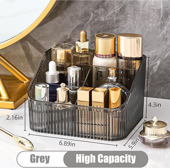 Makeup Organizer Cosmetics Storage Box, Large Capacity Make Up Brush Holder Organizer Vanity Accessories, Bathroom Countertops, Desk Storage Container, Cosmetic Display cases(Gray-L)-NeatNest