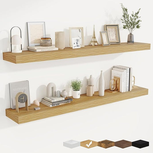 fuqing Floating Shelves for Wall, Bathroom Shelf Wall Mounted for Storage, Shelves with Invisible Bracket for Bedroom, Kitchen, Living Room, Farmhouse Small Book Shelf, 55 Inch Set of 2, Oak-NeatNest