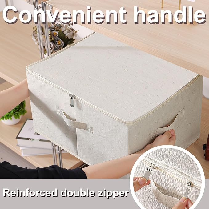 Underbed Storage Cube, Closet Organizer with Lid, Foldable Home Container Bags for Organizing Clothes, Shoes, Blankets, Pillows, 15.7x11.8x7.8Inches, Beige, 2 Pack-NeatNest