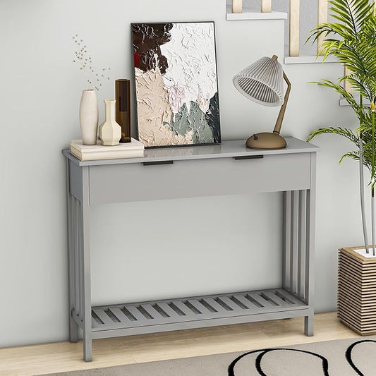 Entryway Table Console Table with Drawer and Storage Shelf, Narrow Sofa Table Entrance Enter Way Hallway Foyer Behind Couch Table (Gray with Drawer)-NeatNest