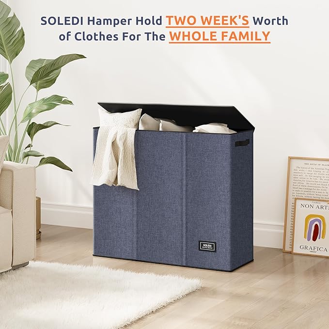 SOLEDI 180L 3-Section Laundry Hamper with Lid, Extra Large Dirty Clothes Basket with Sturdy Handles for Laundry Room & Bedroom - Durable Organizer for Sorting Laundry-NeatNest