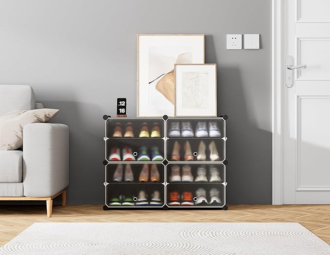 HOMIDEC Shoe Rack, 4 Tier Shoe Storage Cabinet 16 Pair Plastic Shoe Shelves Organizer for Closet Hallway Bedroom Entryway Black-NeatNest