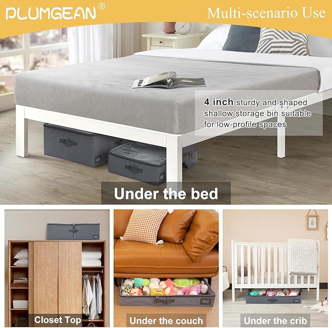 4-Inch Under Bed Storage Containers, Low Profile UnderBed Storage Organizer, Under Crib/Couch Storage Box for Seasonal Clothing, Sweaters, Shoes, Blankets, Wrapping Paper, Sheets & Toys 33"L×17"W×4"H-NeatNest