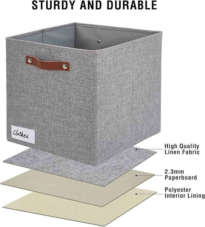 Collapsible Fabric Storage Cube Bins with 2 Reinforced PU Handles, Foldable Storage Organizer Baskets for Closet, Shelves, Living Room | 13"x13"x13", 4 Pack, Full Gray-NeatNest