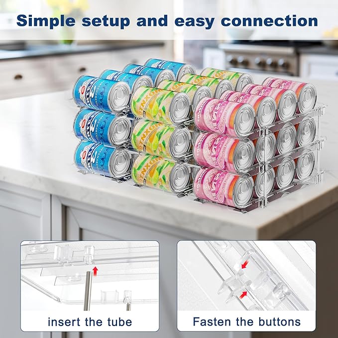Can Organizer For Pantry,3 Sets 3 Tiers Pantry Organizers And Storage, Pantry Organizer for Fridge 36 Standard and Tall Cans Rack Automatic Rolling Stackable Canned Food Organizer, Clear-NeatNest