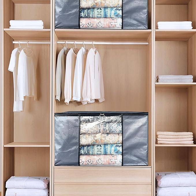 Cosy Family 6 Pack 90L Heavy Duty Extra Large Moving Bags with Reinforced Handle - Strong Handles & Zippers, Storage Totes For Space Saving, Fold Flat, Alternative to Moving Box, Grey-NeatNest