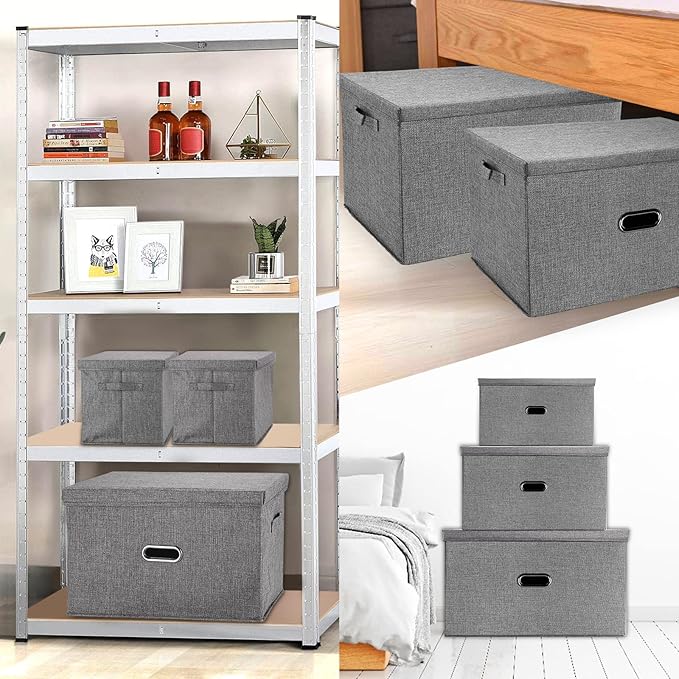 Large Linen Fabric Foldable Storage Bins with Removable Lid and Handles, Washable Storage Box Organizer Containers Baskets Cube with Cover for Bedroom,Office(Green, XXL(2-Pack))-NeatNest