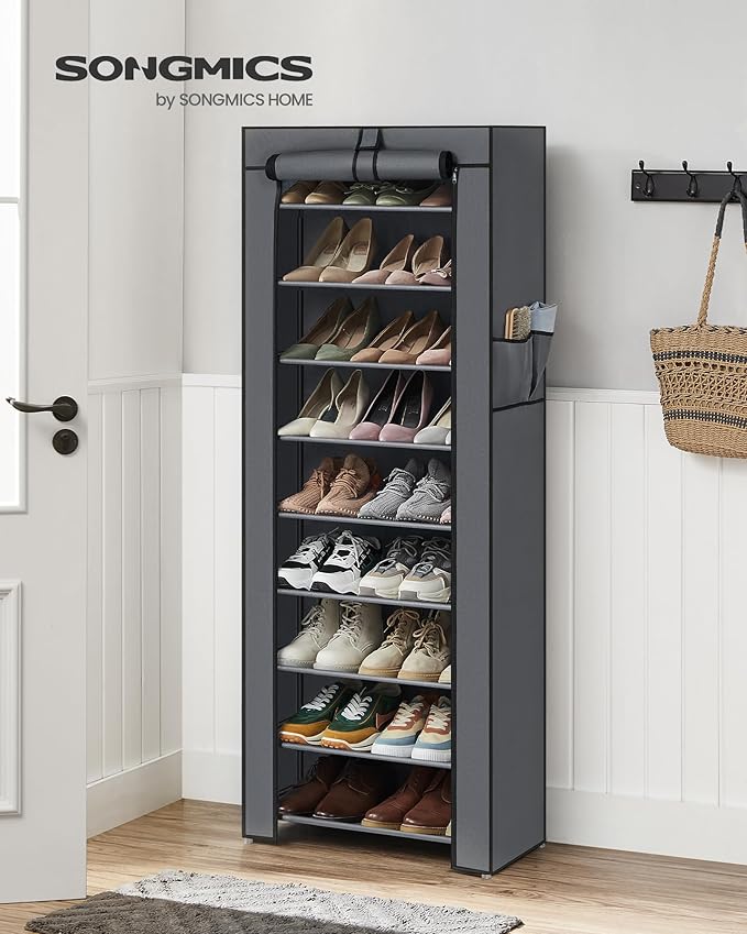 SONGMICS Shoe Rack with Non-Woven Fabric Cover, 9 Tier Storage Shelf for 27-35 Pairs of Shoes, Entryway, Suitable for Sneakers, High Heels, Flats, and Boots, Grey URXJ10G-NeatNest