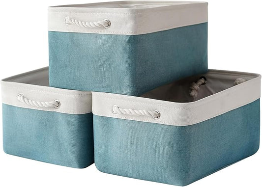 TheWarmHome Storage Bins - Large 3 Pack 15.7x11.8x8.3 in Fabric Storage Baskets for Organizing Shelves | Large Basket Closet Organizer for Home Decor Shelf Baby Toy Laundry (White & Green)-NeatNest